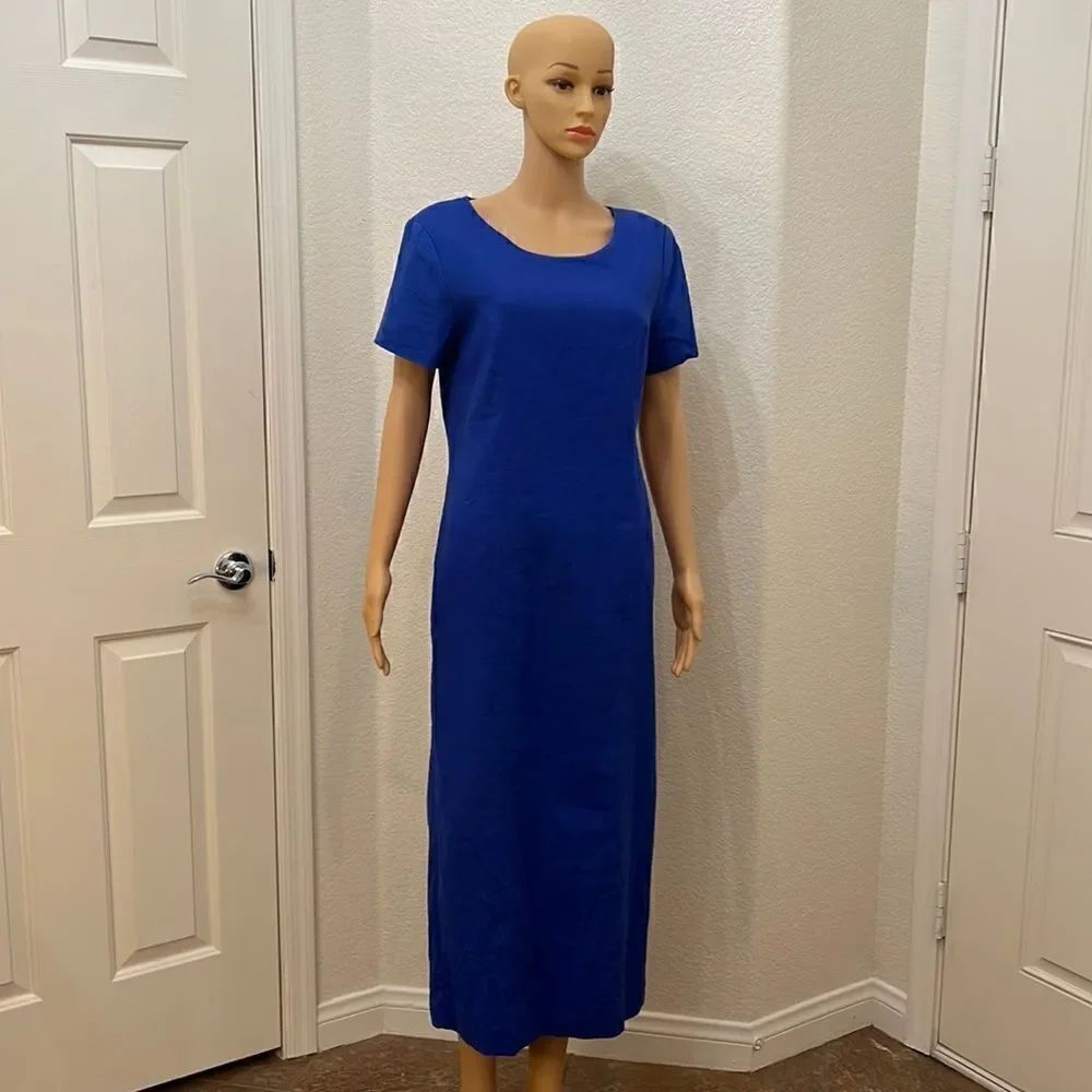 Adolfo Studio Dress Sz 10 Cobalt Blue Linen Blend Vintage 80’s Scoop Neck